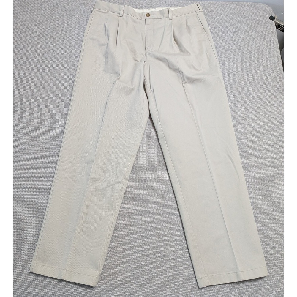 L.L.Bean Pants Men's Khaki W36 L32 Pleated Cotton Chinos Classic Fit